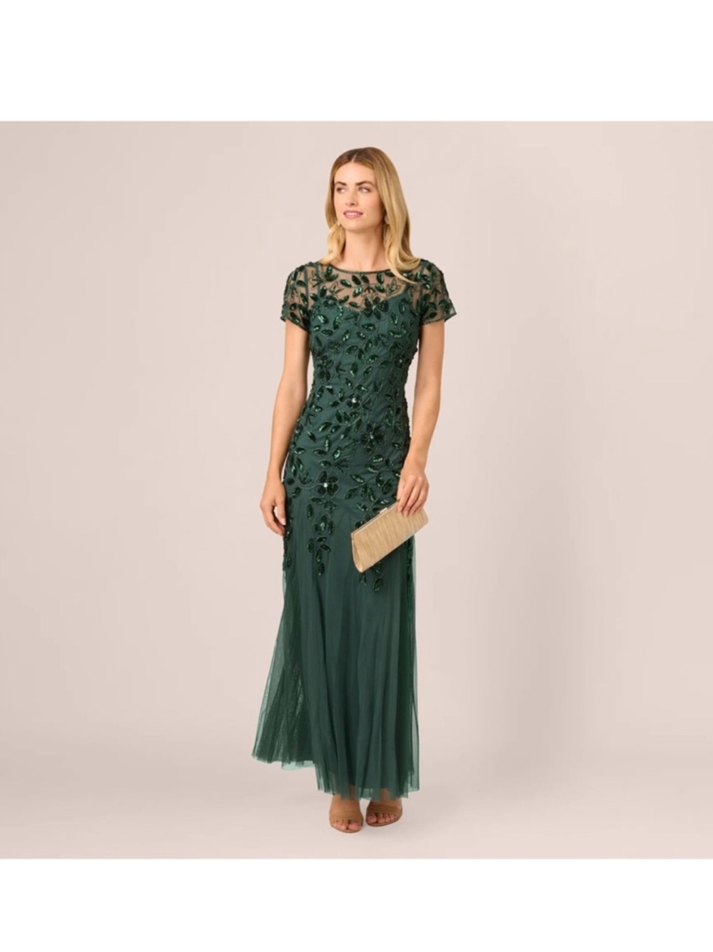 Adrianna Papell Emerald Green Beaded Evening Gown Size 18W NWT Formal MOB GALA